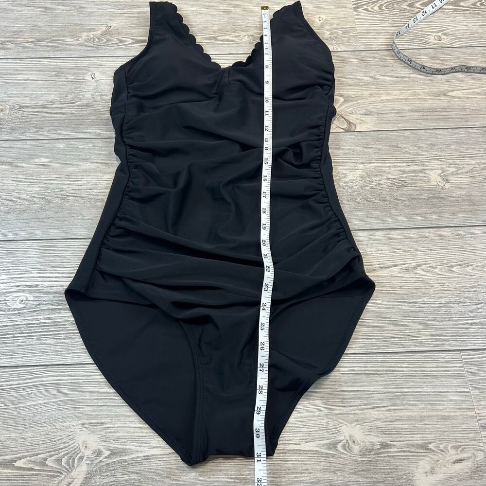 Shade & Shore Black Scallop Trim Long Torso One Piece Swimsuit NWT Large - Picture 5 of 7